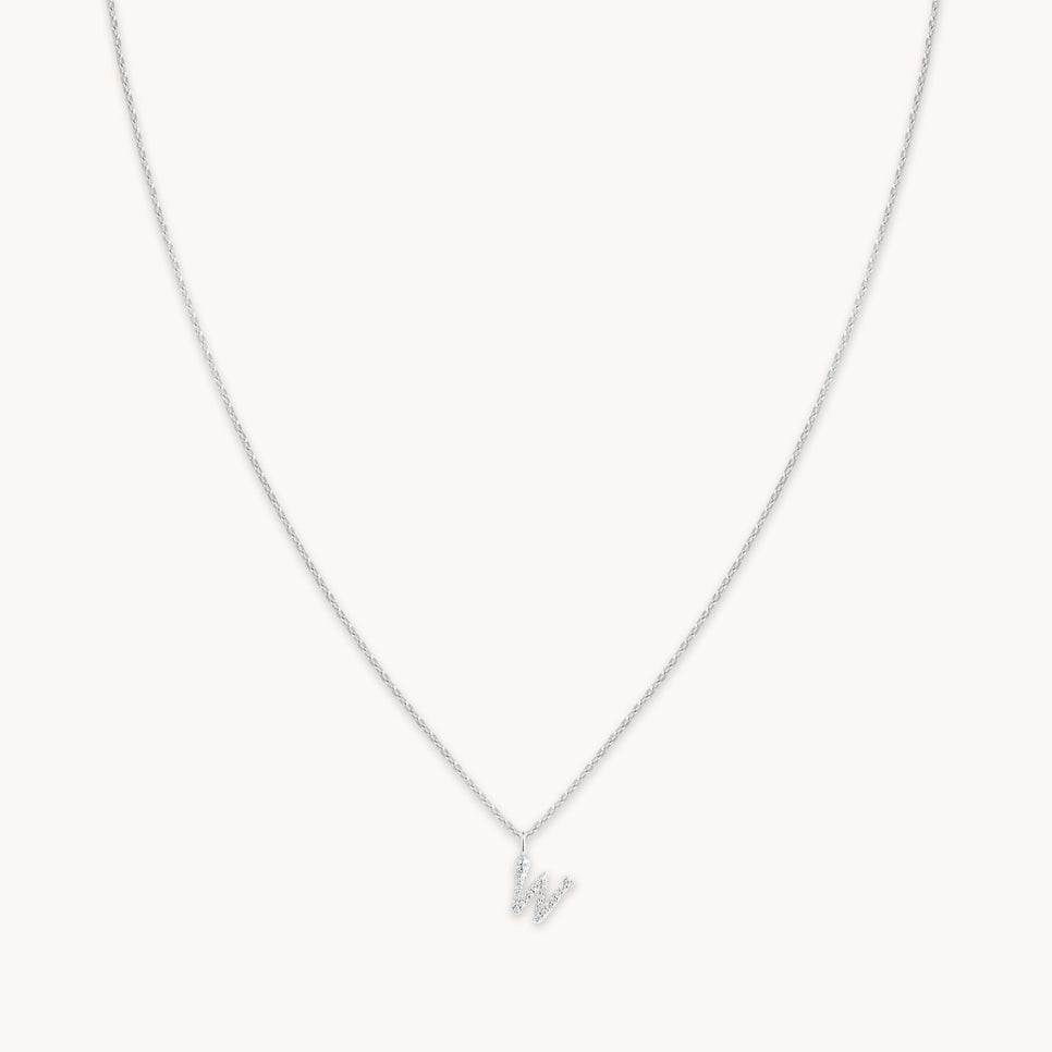 Gemstone Necklaces - W Initial Pavé Pendant Necklace in Silver - Pendant Necklace - Astrid &amp; Miyu