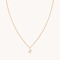 X Initial Pavé Pendant Necklace in Gold