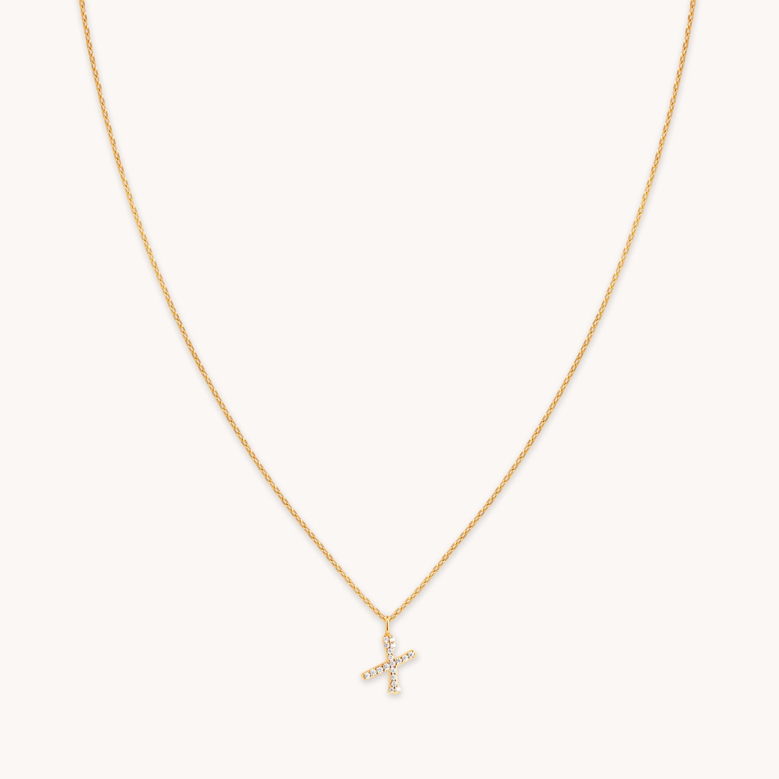 18k Gold Plated Jewellery - X Initial Pavé Pendant Necklace in Gold - Pendant Necklace - Astrid &amp; Miyu