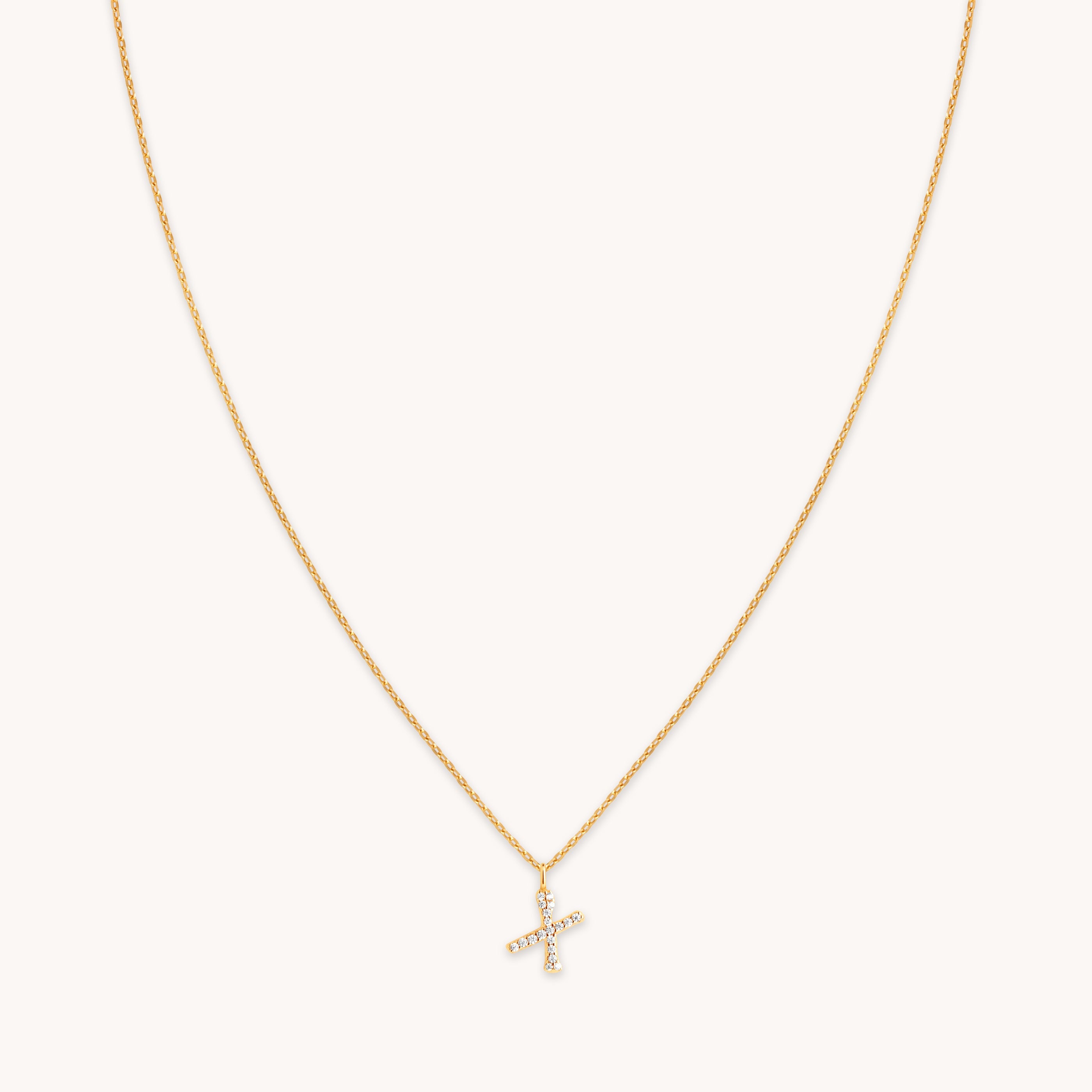 18k Gold Plated Jewellery - X Initial Pavé Pendant Necklace in Gold - Pendant Necklace - Astrid &amp; Miyu
