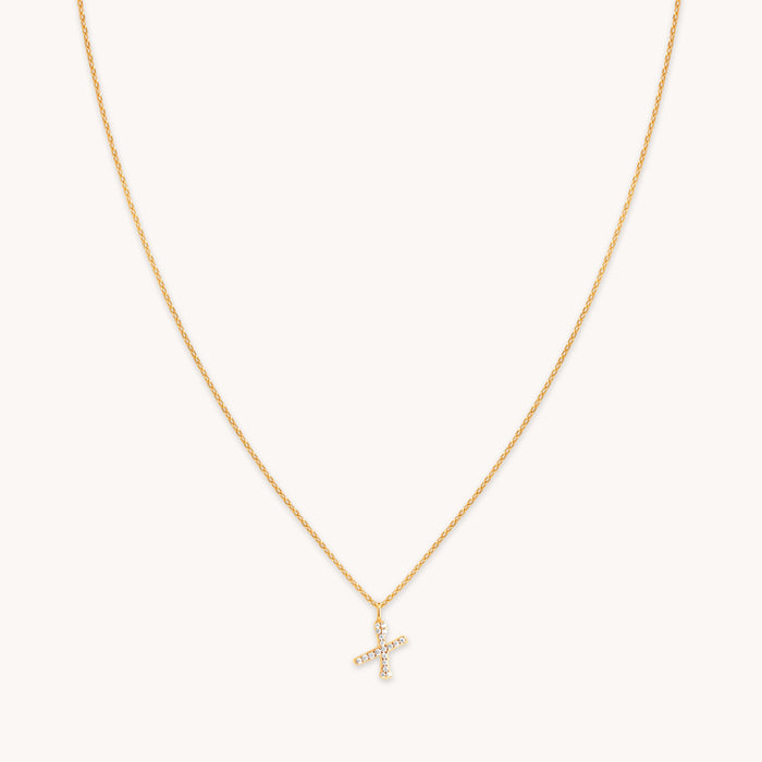 18k Gold Plated Jewellery - X Initial Pavé Pendant Necklace in Gold - Pendant Necklace - Astrid &amp; Miyu