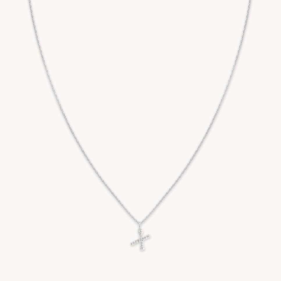 X Initial Pavé Pendant Necklace in Silver