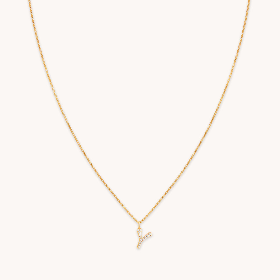 Y Initial Pavé Pendant Necklace in Gold