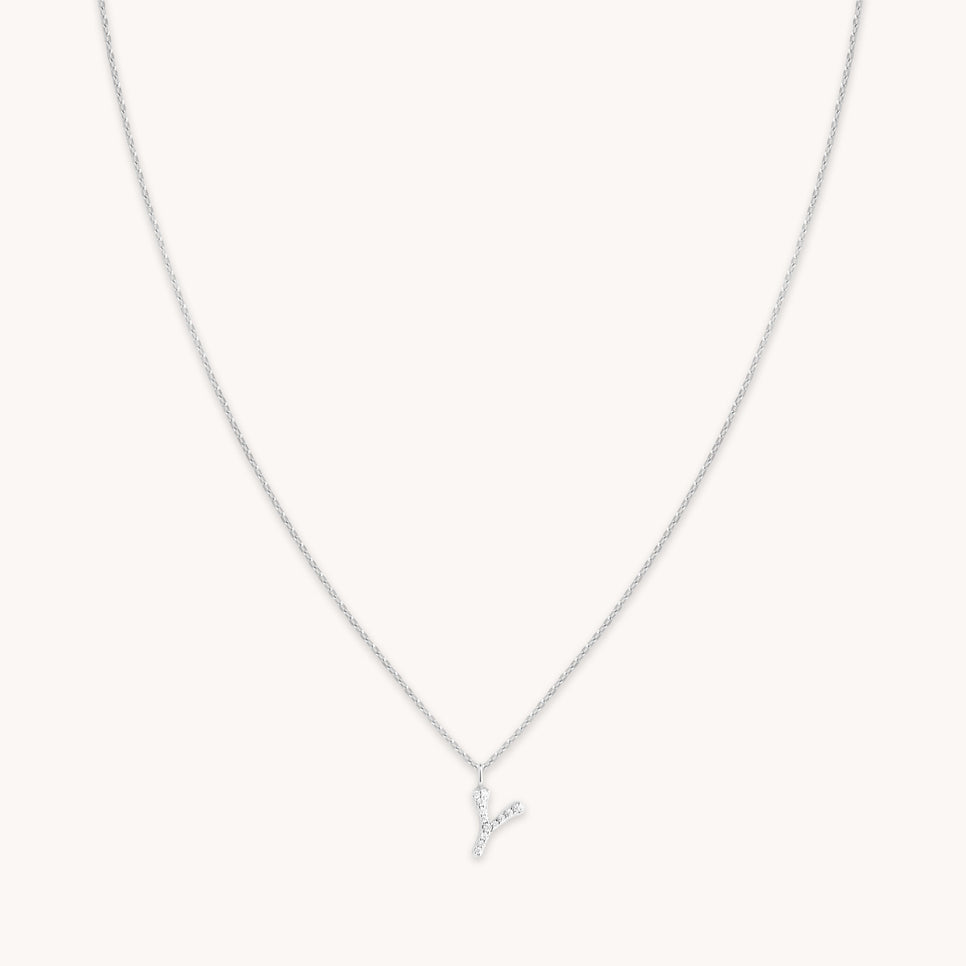 Gemstone Necklaces - Y Initial Pavé Pendant Necklace in Silver - Pendant Necklace - Astrid &amp; Miyu