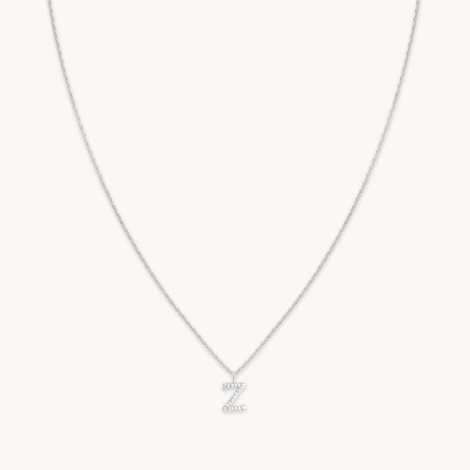 Gemstone Necklaces - Z Initial Pavé Pendant Necklace in Silver - Pendant Necklace - Astrid &amp; Miyu