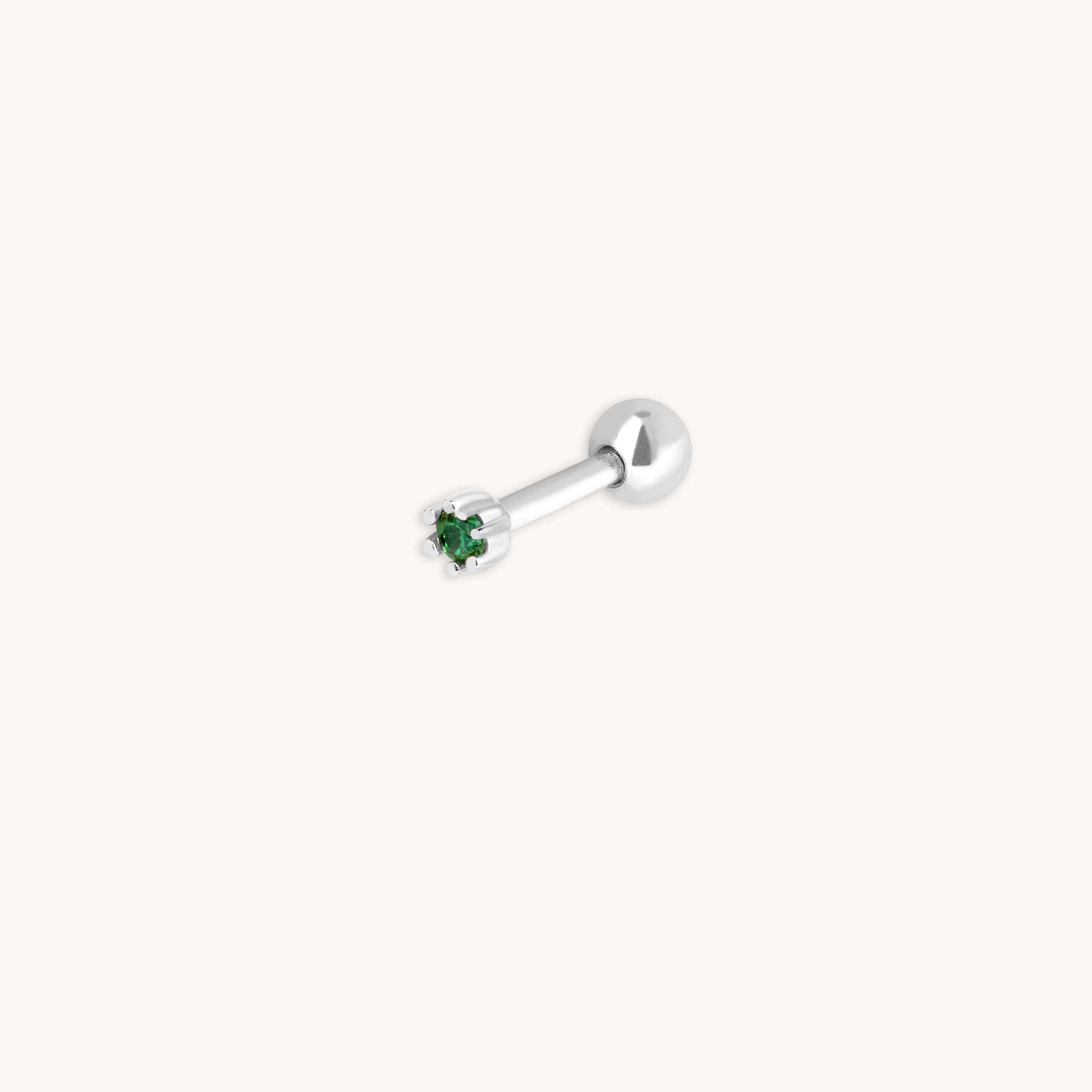 Emerald Tiny Barbell in Silver