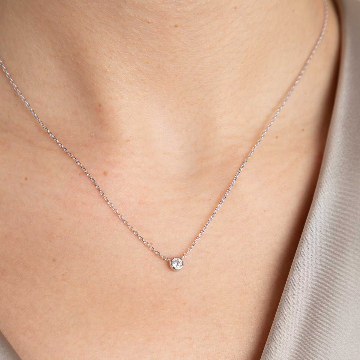 Essential Crystal Pendant Necklace in Silver