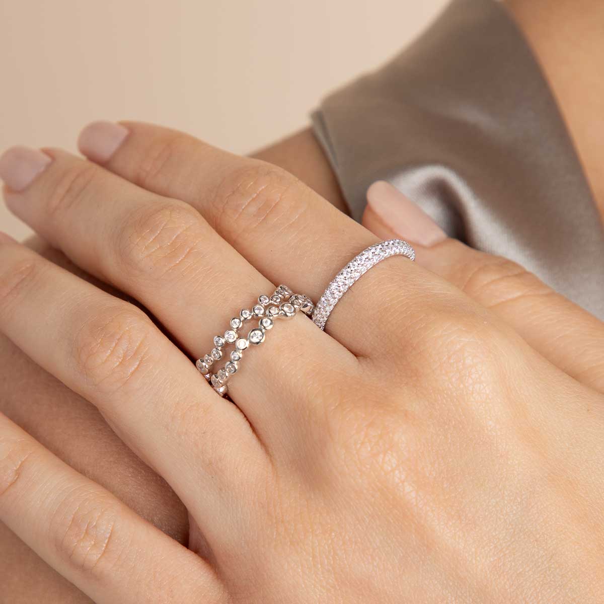 Gleam Crystal Band Ring in Silver