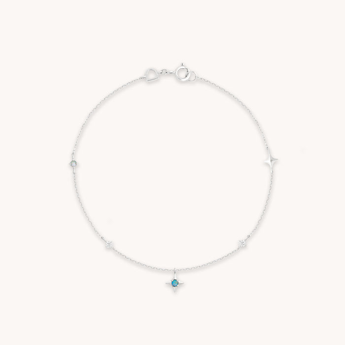 Cosmic Star Opal Charm Bracelet in Solid White Gold