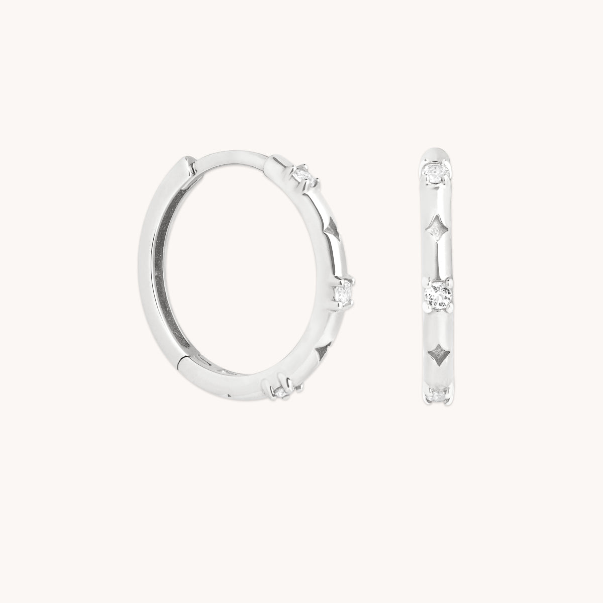 Cosmic Star Topaz Hoops in Solid White Gold