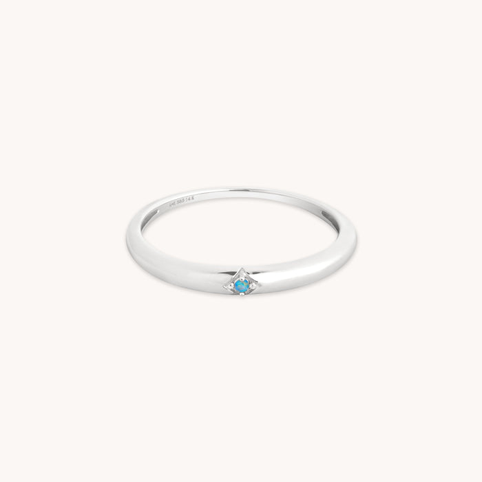 Opal Dome Ring in Solid White Gold