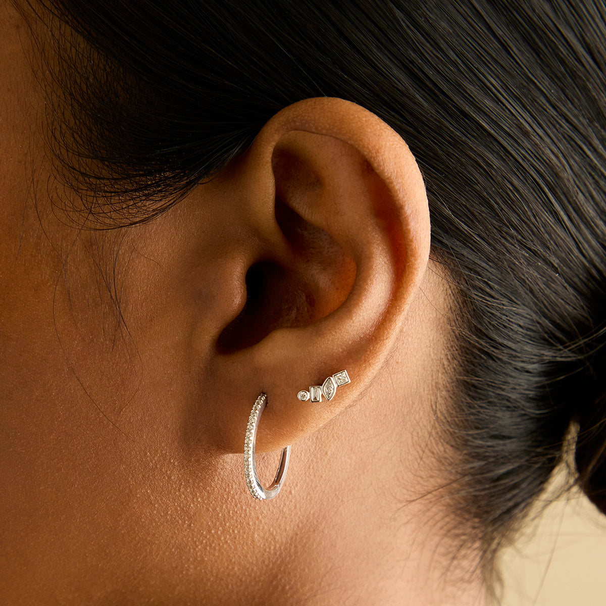 White Topaz Pavé Hoops in Solid White Gold