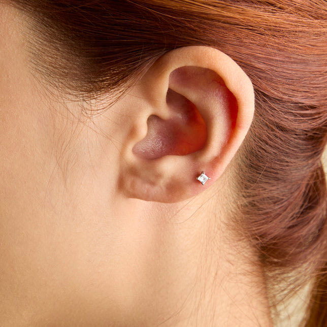 Square Crystal Barbell in Silver