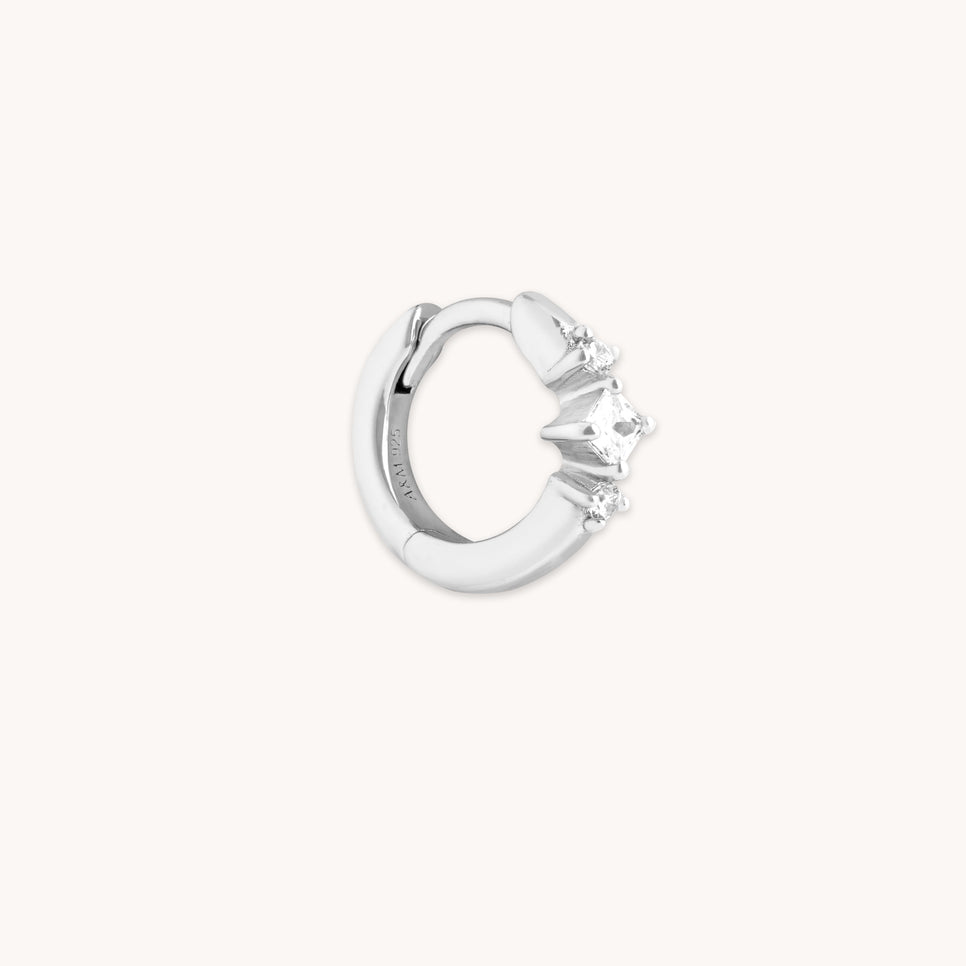Square Crystal Single Hoop in Silver
