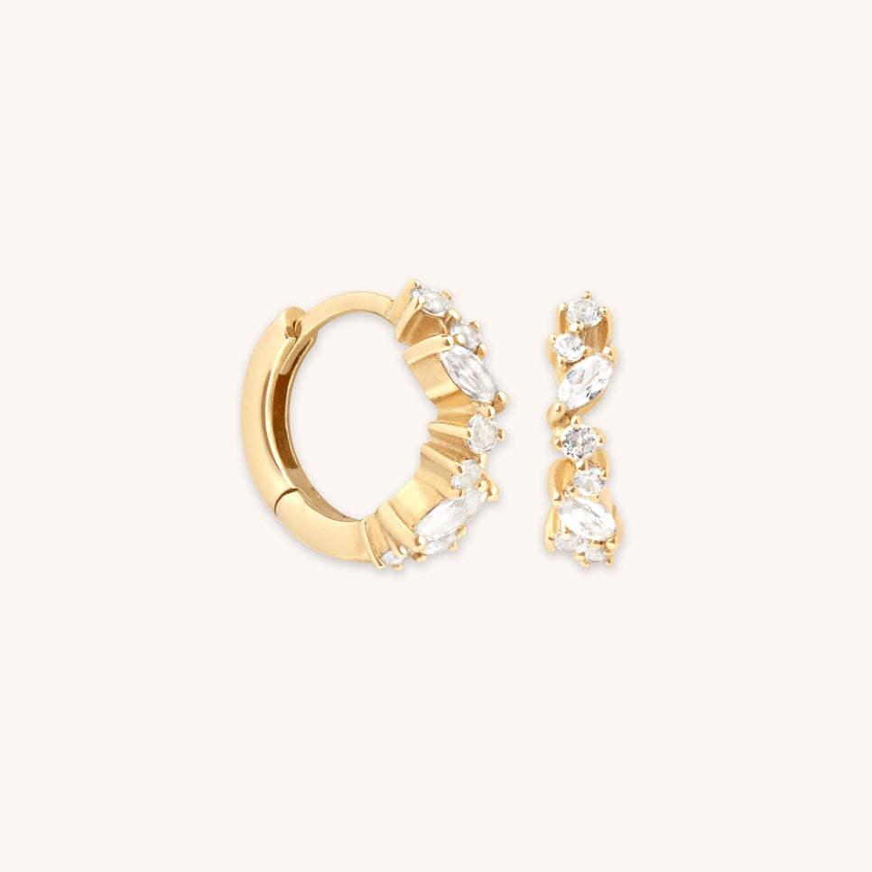 White Topaz Cluster Huggies in 9k Gold