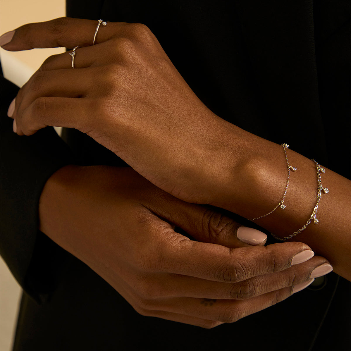 Diamond Charm Bracelet in Solid White Gold