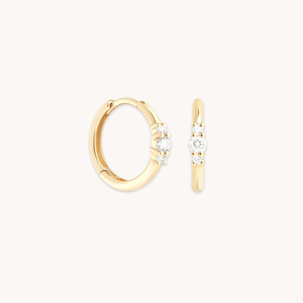 Diamond Trilogy Hoops in Solid Gold