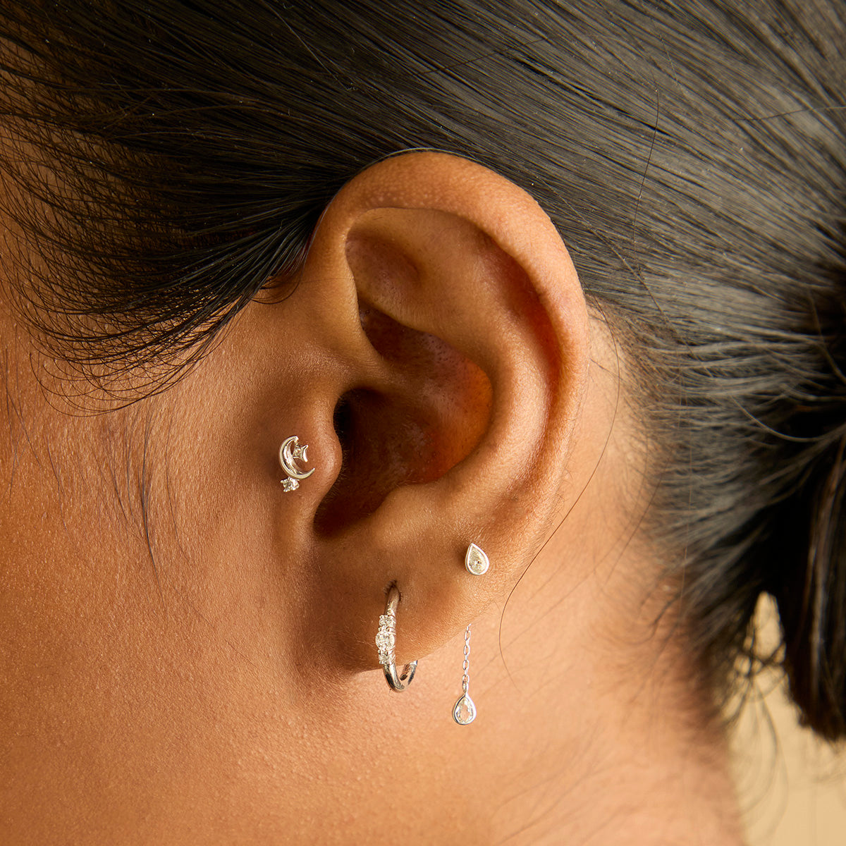 Diamond Trilogy Hoops in Solid White Gold