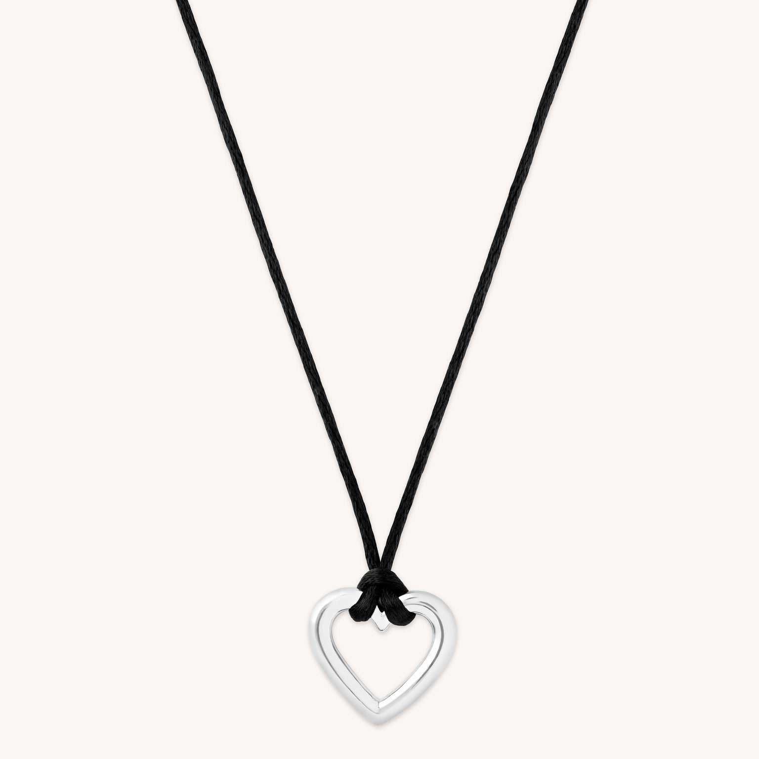 Heart Charm Cord Necklace in Silver