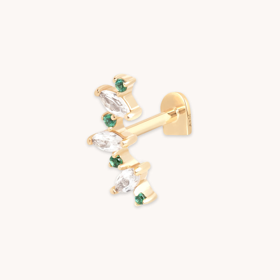 Emerald Marquise Curved Piercing Stud in Solid Gold
