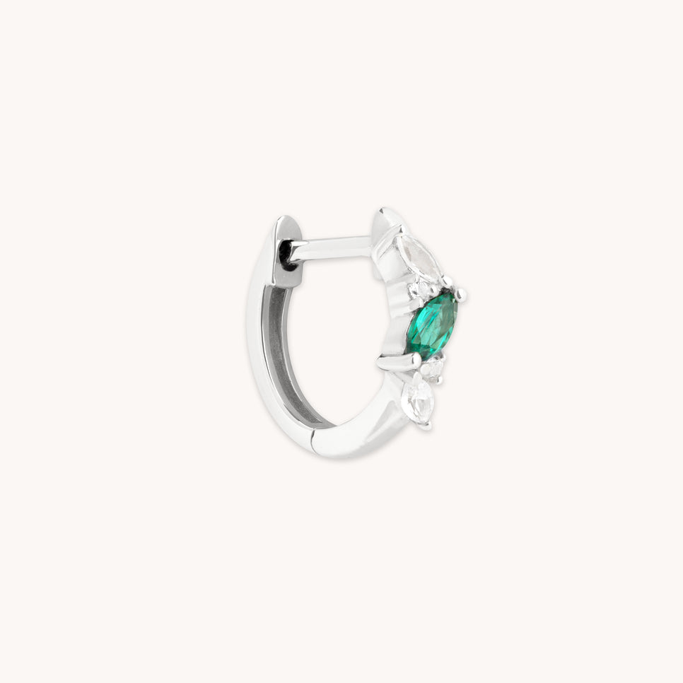 Emerald Cluster Piercing Hoop in Solid White Gold