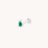 Emerald Pear Piercing Stud in Solid White Gold