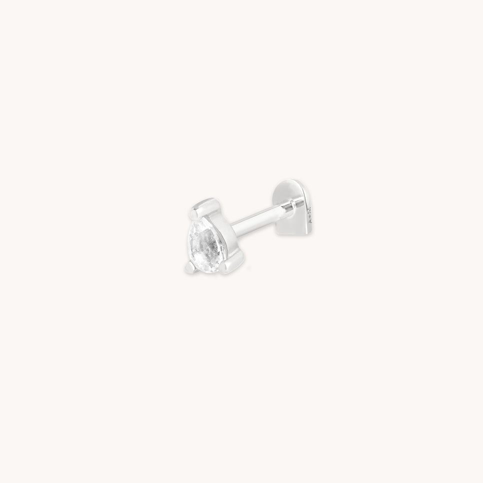 White Topaz Pear Piercing Stud in Solid White Gold