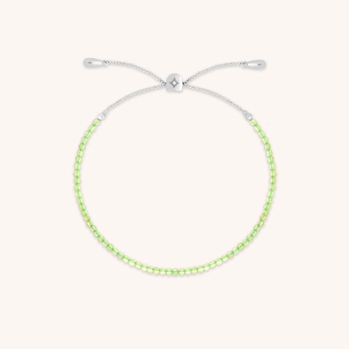 Peridot August Beaded Bracelet in Solid White Gold