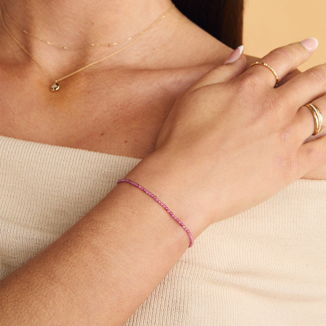 Tourmaline October Beaded Bracelet in Solid White Gold