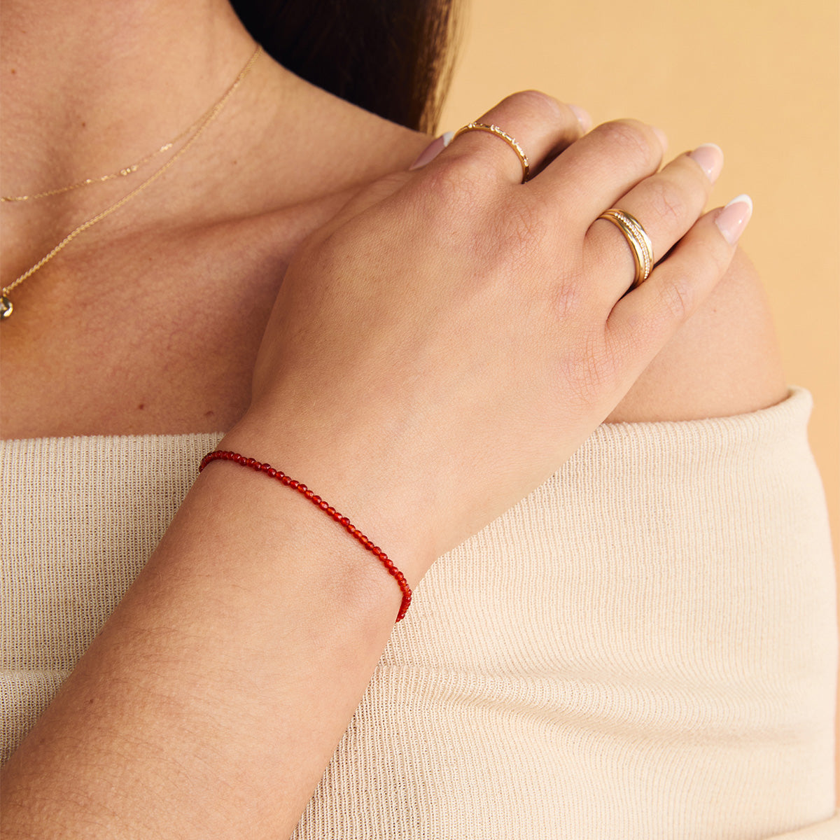 Red Agate Gemstone Bracelet in 9k White Gold