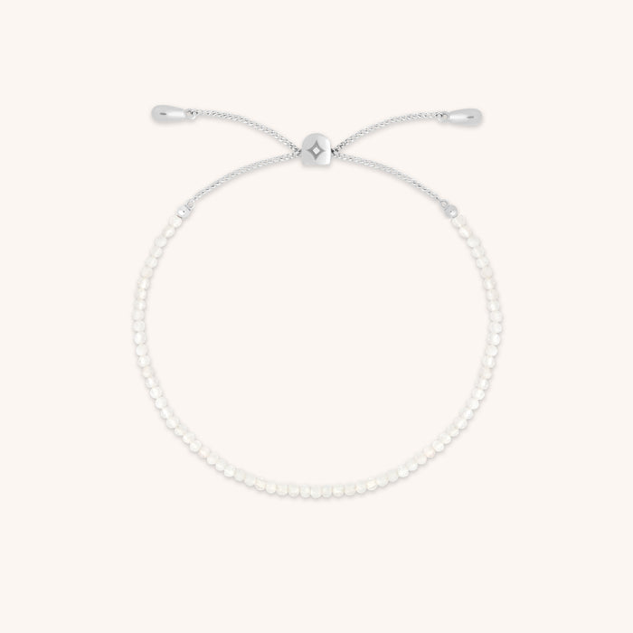 Moonstone June Beaded Birthstone Bracelet in Solid White Gold