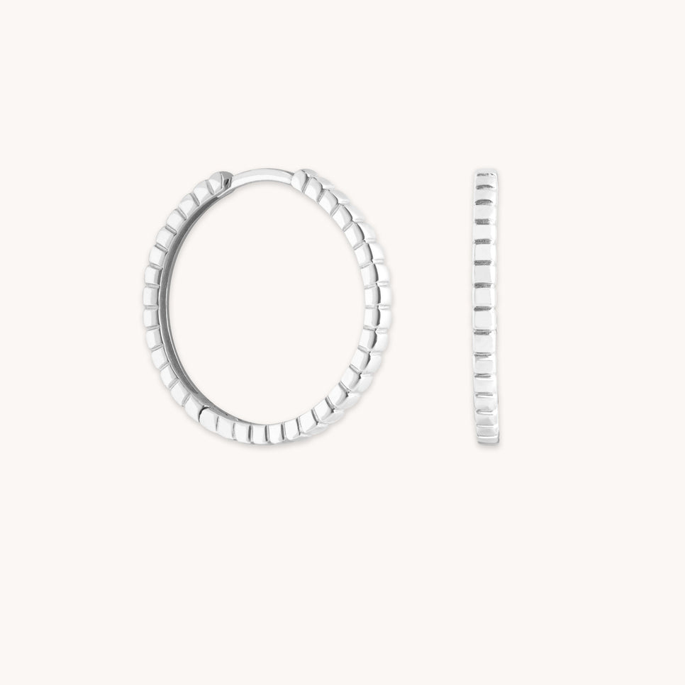 Ridged Hoops in Solid White Gold