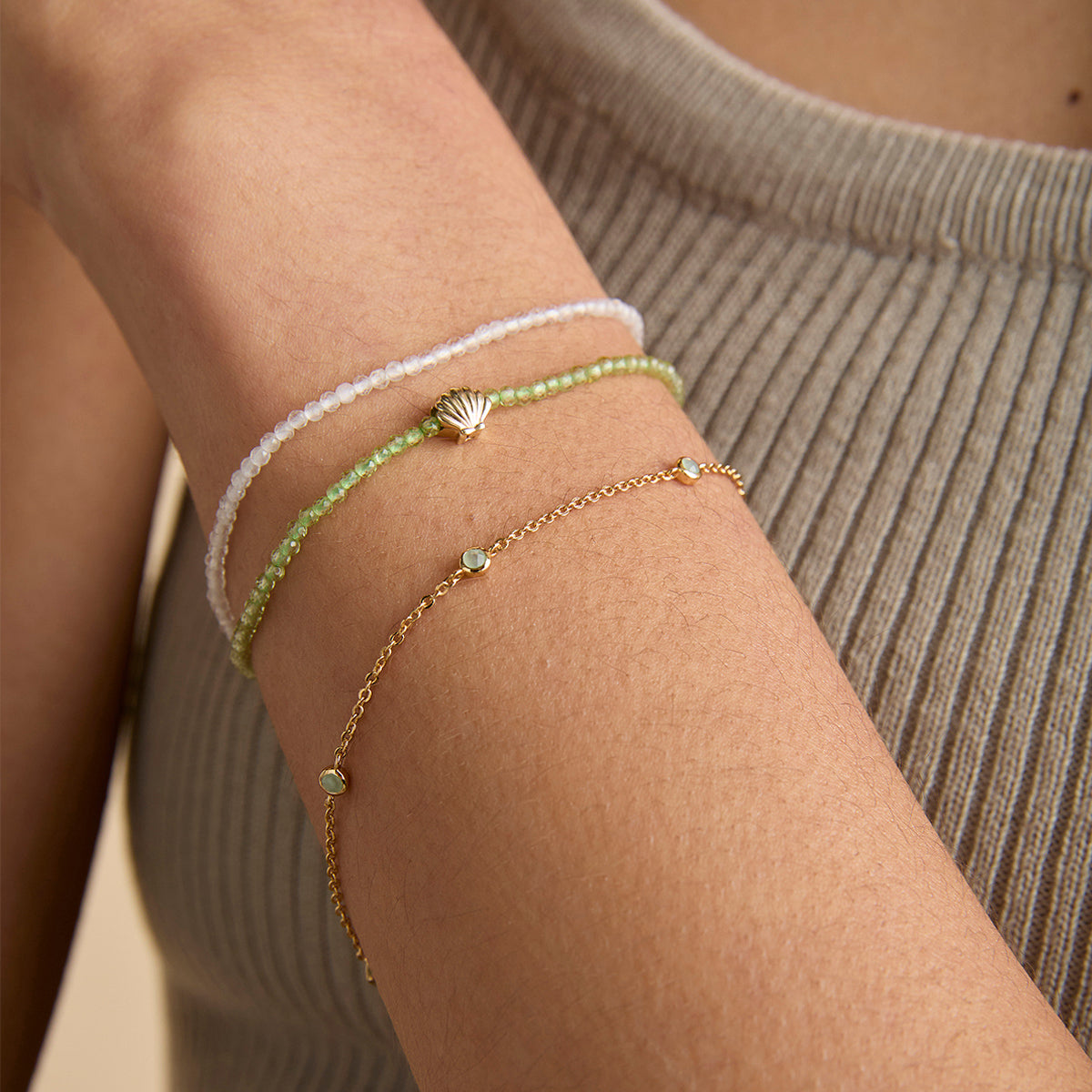 Aqua & Pearl Charm Bracelet in Gold