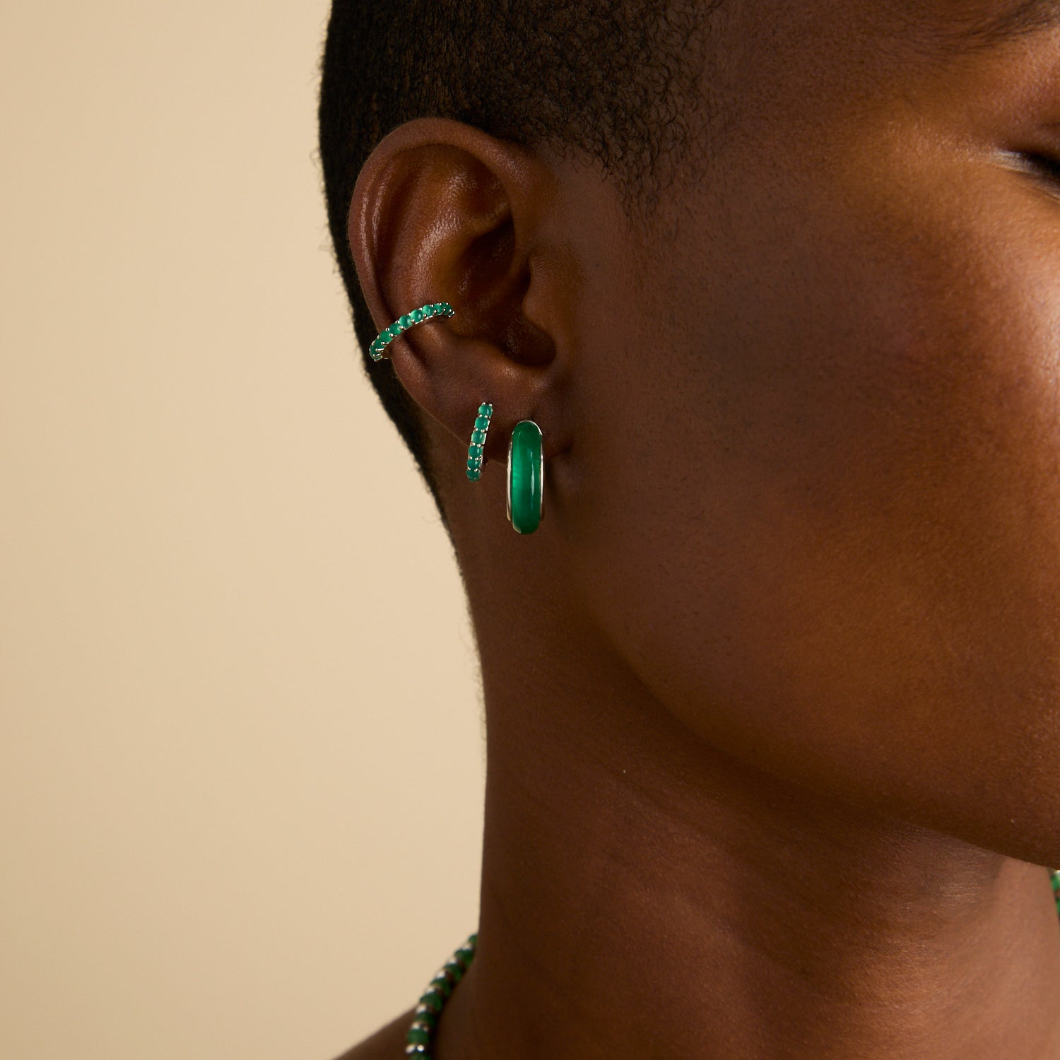 Chrysoprase Ear Cuff in Silver