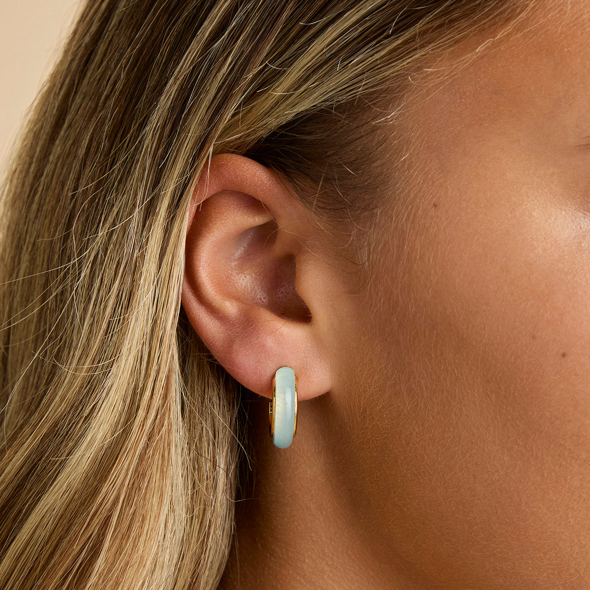 Aqua Chalcedony Carved Dome Hoops in Gold