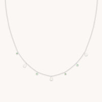 Aqua & Pearl Charm Necklace in Silver