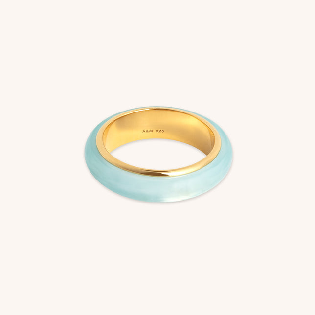 Aqua Chalcedony Carved Dome Ring in Gold