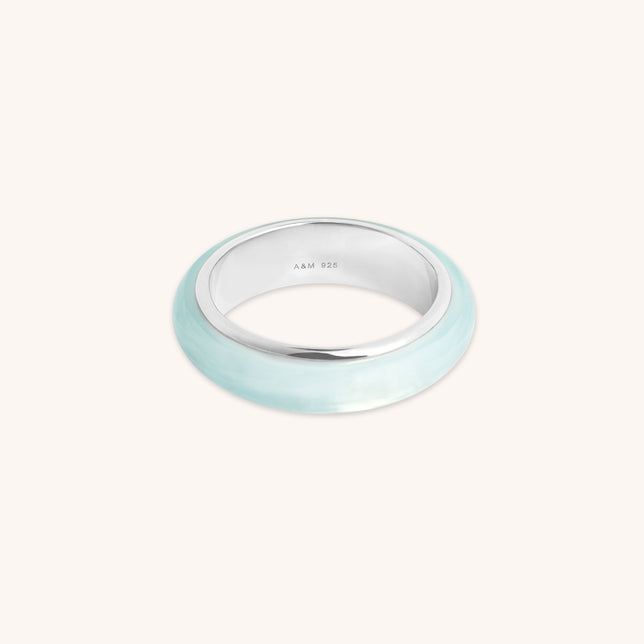 Aqua Chalcedony Carved Dome Ring in Silver