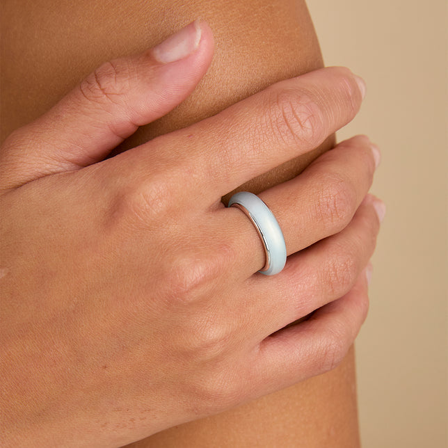 Chalcedony Carved Dome Ring in Silver