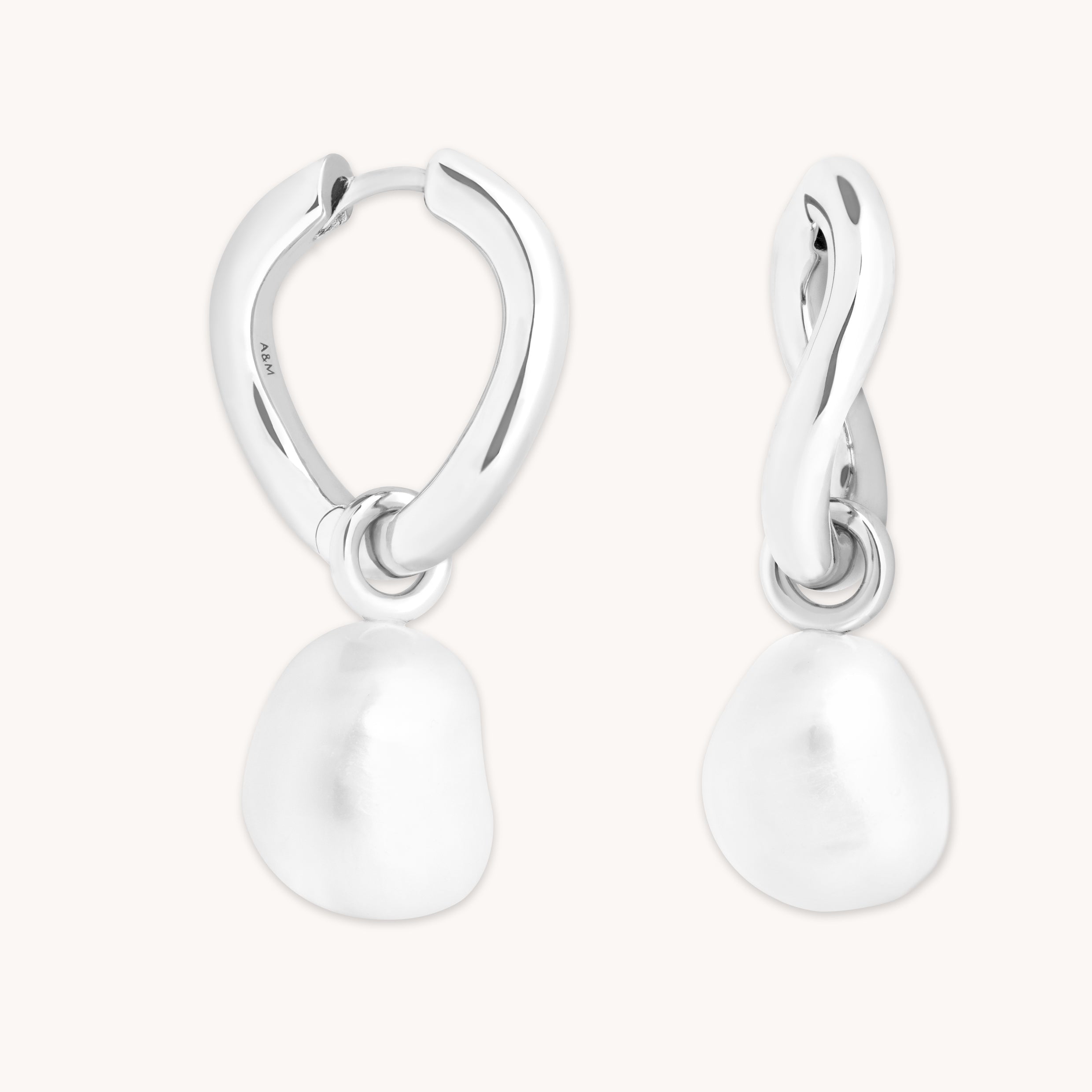 Serenity Pearl Charm Hoops in Silver