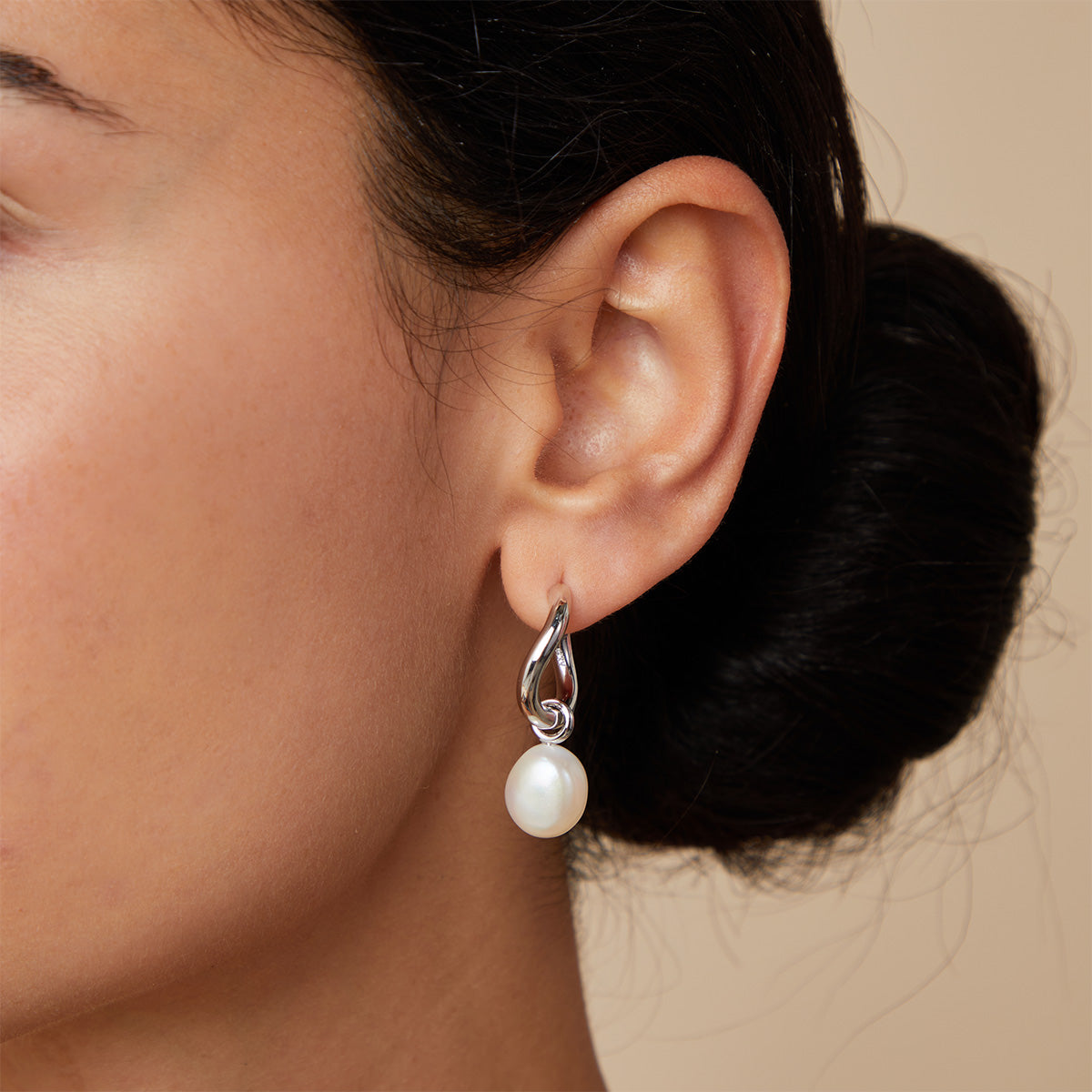 Silver Hoop and Pearl retailer Drop Earrings