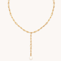 Infinite Pearl Bold Lariat Necklace in Gold