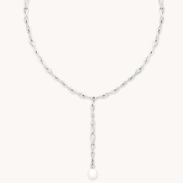 Infinite Pearl Bold Lariat Necklace in Silver