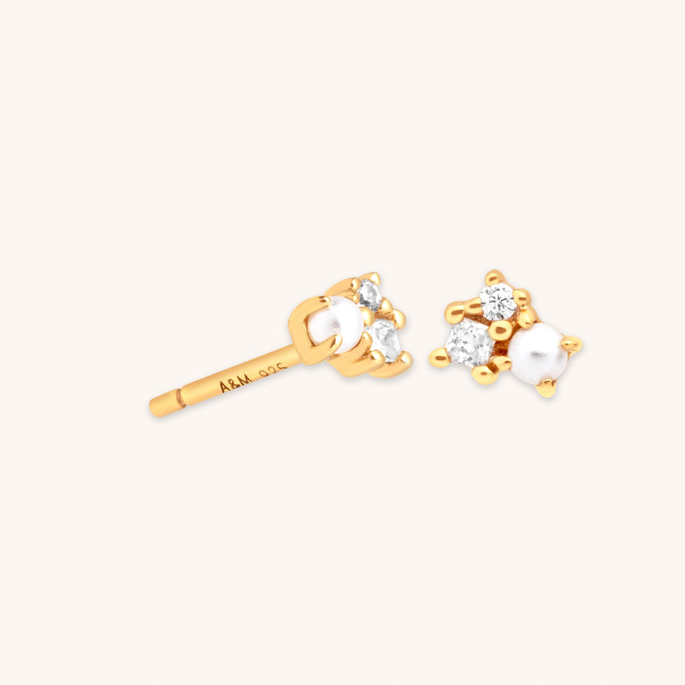 Pearl & Crystal Studs in Gold