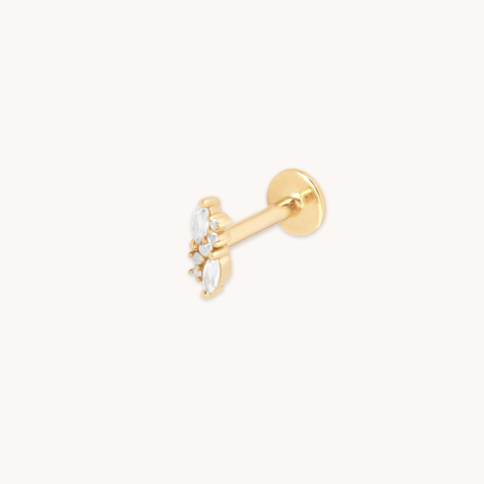 White Topaz Cluster Piercing Stud in Solid Gold