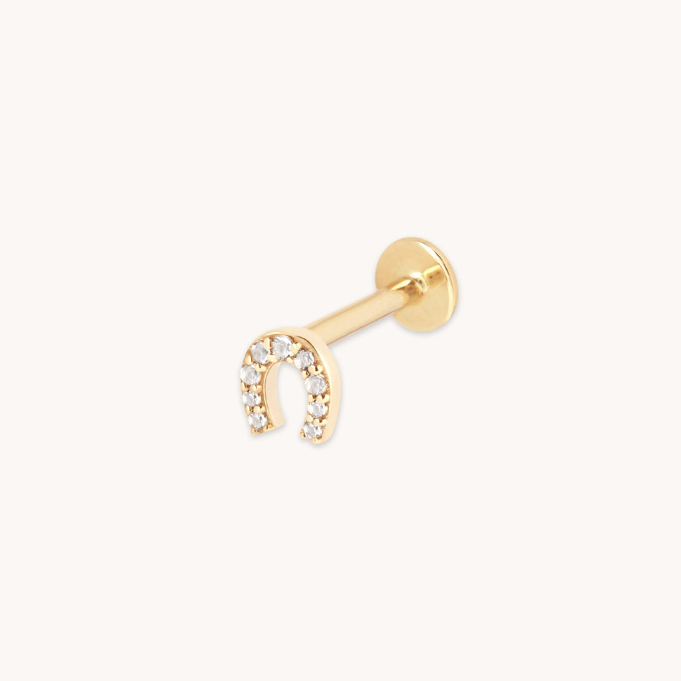 Pavé Horseshoe Piercing Stud in Solid Gold