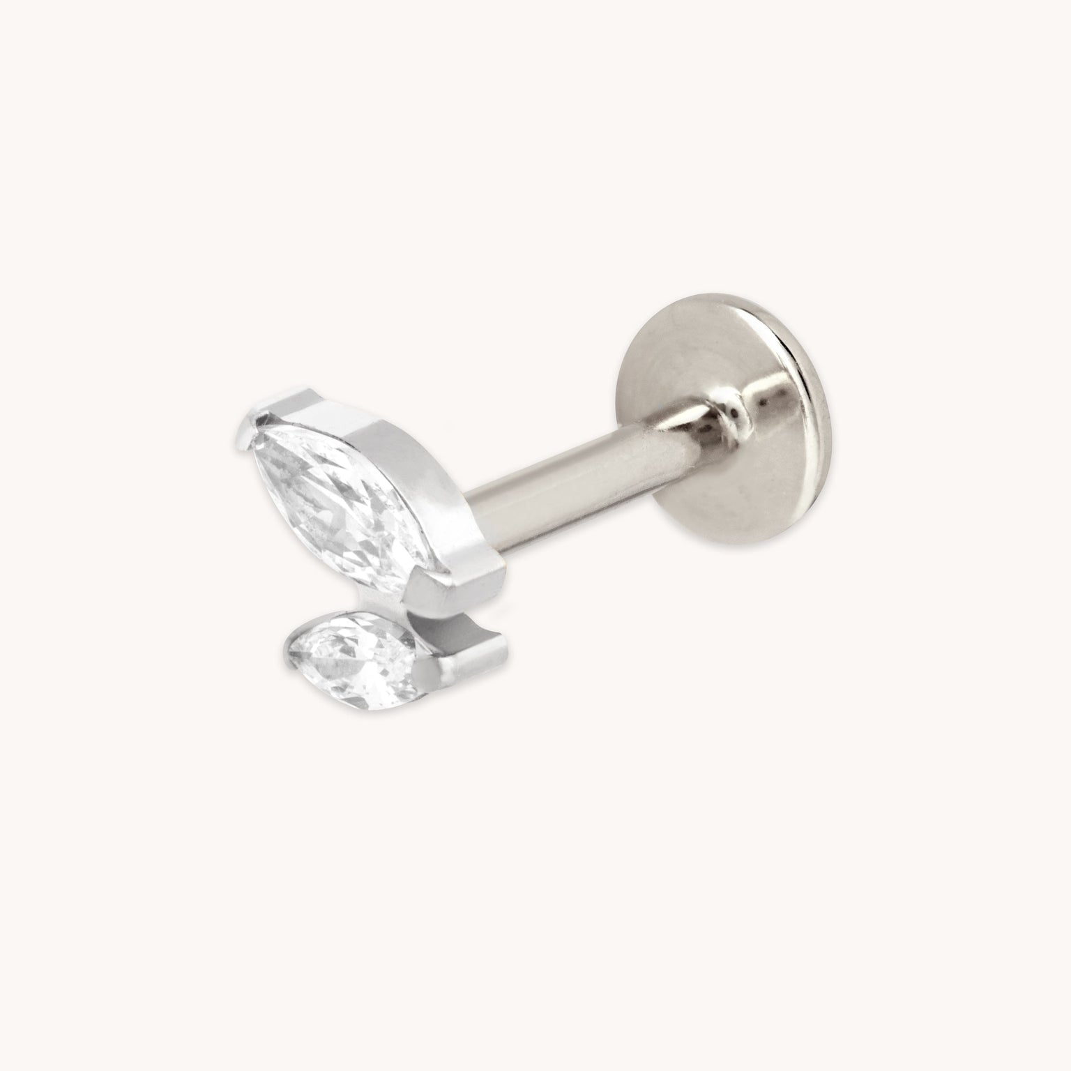 Crystal Double Marquise Titanium Piercing Stud in Platinum