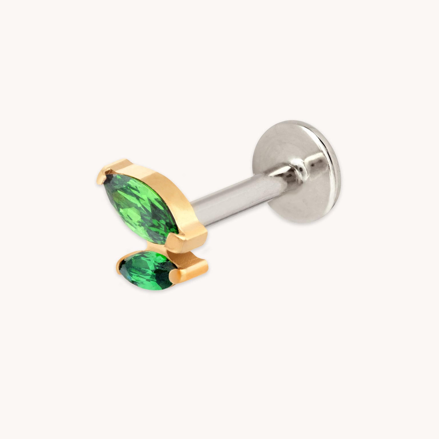 Green Double Marquise Titanium Piercing Stud in Gold