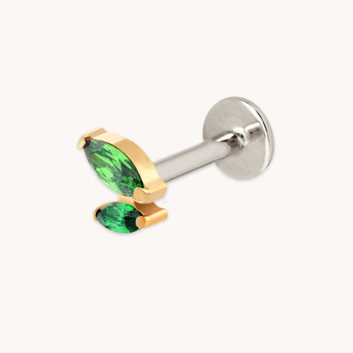 Green Double Marquise Titanium Piercing Stud in Gold