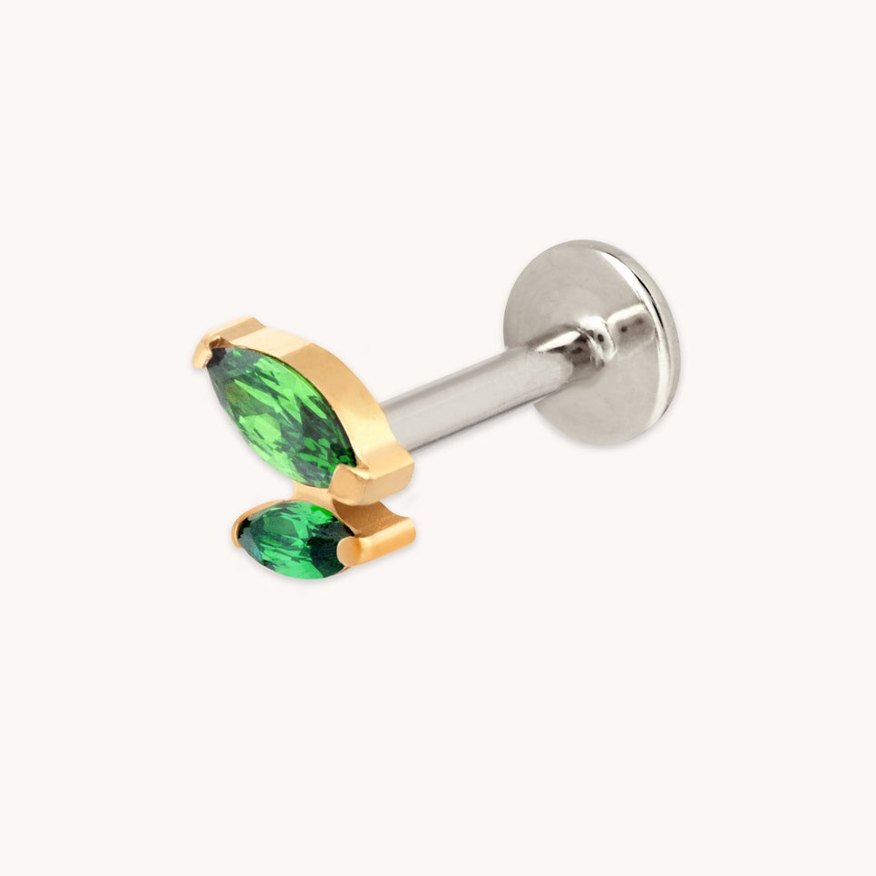 Green Double Marquise Titanium Piercing Stud in Gold